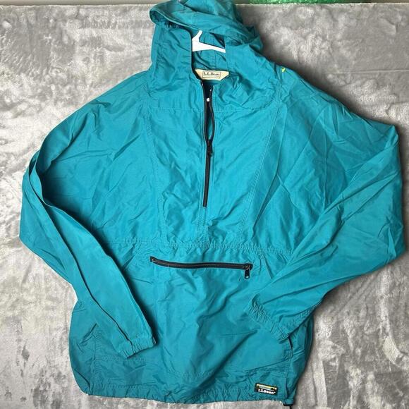 L.L. Bean Other - Vintage 80s 90s LL Bean Hooded Anorak Nylon Teal Half-Zip USA Made Large